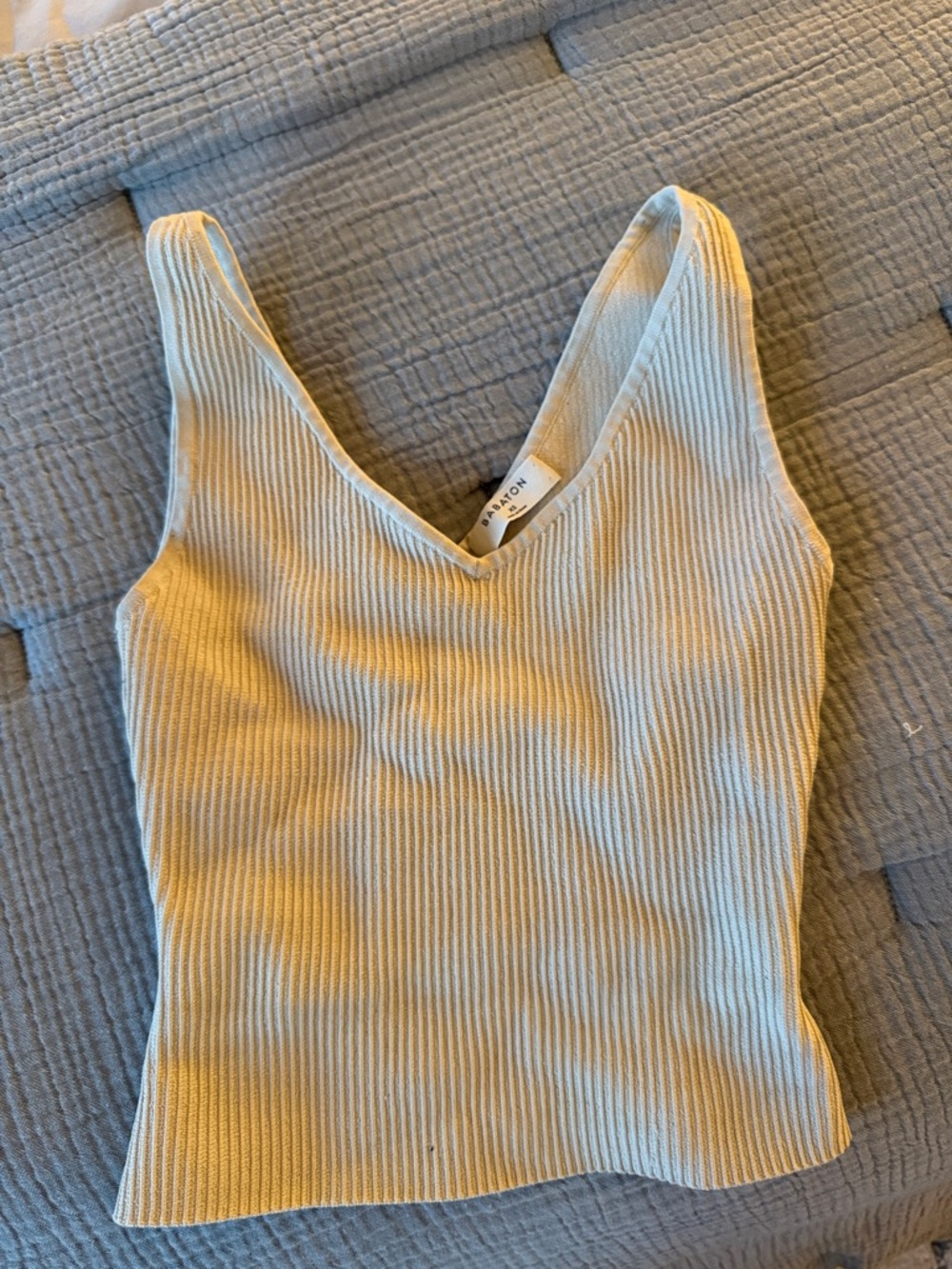 Aritzia Ribbed V-Neck Tank in Pale Yellow